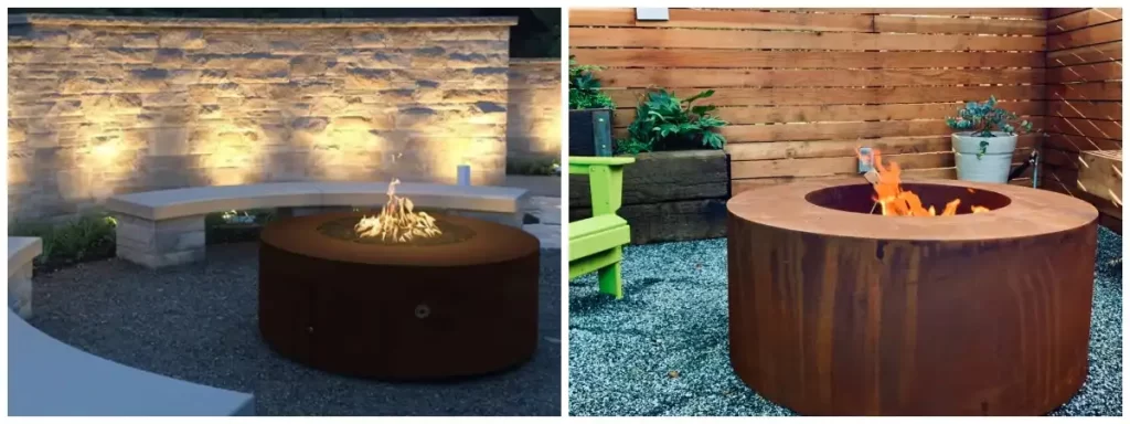 Уличный круглый очаг из кортеновской стали